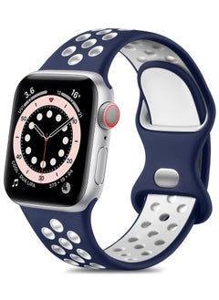 Generic Compatible with Apple Watch Band 45mm 44mm 42mm 49mm ,Soft Silicone Sport Breathable Replacement Band Compatible for Apple Watch SE iWatch Series 7 8 6 5 4 3 2 1 ultra, (Midnight blue/White)  - Image 1
