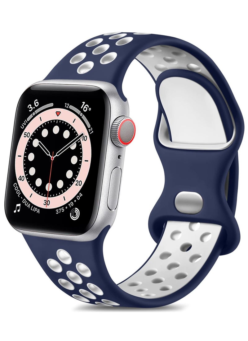 Generic Compatible with Apple Watch Band 45mm 44mm 42mm 49mm ,Soft Silicone Sport Breathable Replacement Band Compatible for Apple Watch SE iWatch Series 7 8 6 5 4 3 2 1 ultra, (Midnight blue/White)  - Image 1