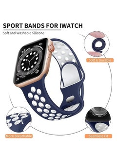 Generic Compatible with Apple Watch Band 45mm 44mm 42mm 49mm ,Soft Silicone Sport Breathable Replacement Band Compatible for Apple Watch SE iWatch Series 7 8 6 5 4 3 2 1 ultra, (Midnight blue/White)  - Image 2