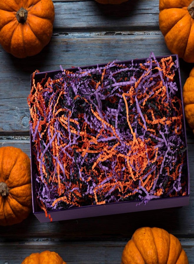 Gloreyan 3 Colors Halloween Crinkle Cut Paper Shred, Black Orange Purple Raffia Paper Sherd Filler Grass for Gift Wrapping Basket Filling Birthdays Weddings Party Supply（10.6 oz） - Image 3
