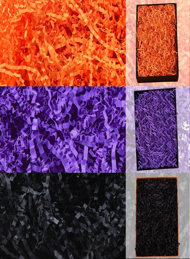 Gloreyan 3 Colors Halloween Crinkle Cut Paper Shred, Black Orange Purple Raffia Paper Sherd Filler Grass for Gift Wrapping Basket Filling Birthdays Weddings Party Supply（10.6 oz） - Image 1