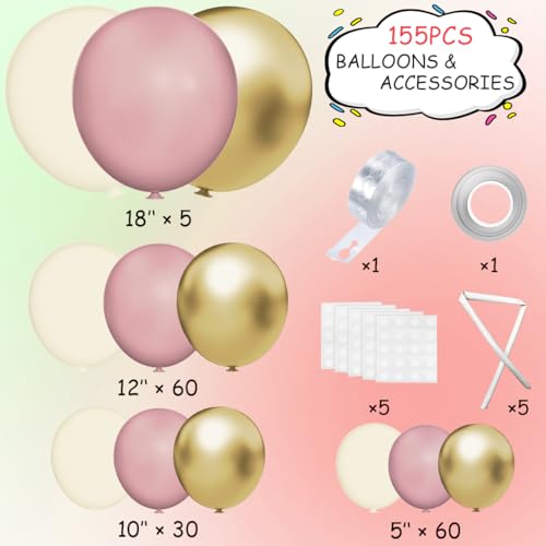 MEBAY Pink White Gold Balloons Arch Kit 155Pcs Dusty Pink Matte White Metallic Gold Balloon Garland for Birthday Bridal Baby Shower Wedding Confession Proposal Party Decorations - Image 5