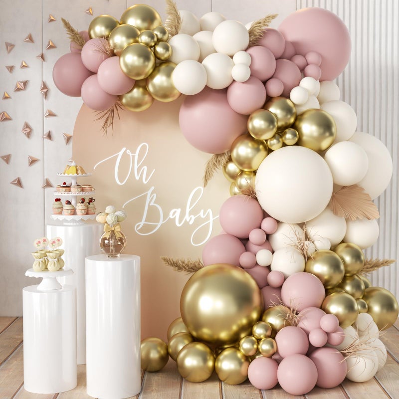 MEBAY Pink White Gold Balloons Arch Kit 155Pcs Dusty Pink Matte White Metallic Gold Balloon Garland for Birthday Bridal Baby Shower Wedding Confession Proposal Party Decorations - Image 3