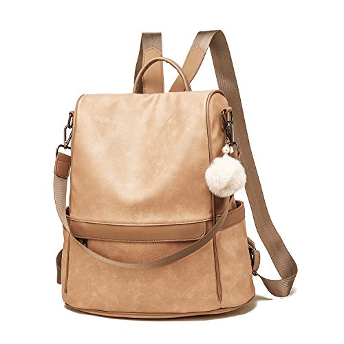 CHERUTY Women Backpack Purse PU Leather Anti-theft Casual Shoulder Bag Fashion Ladies Satchel Bags(Beige Large) - Image 1