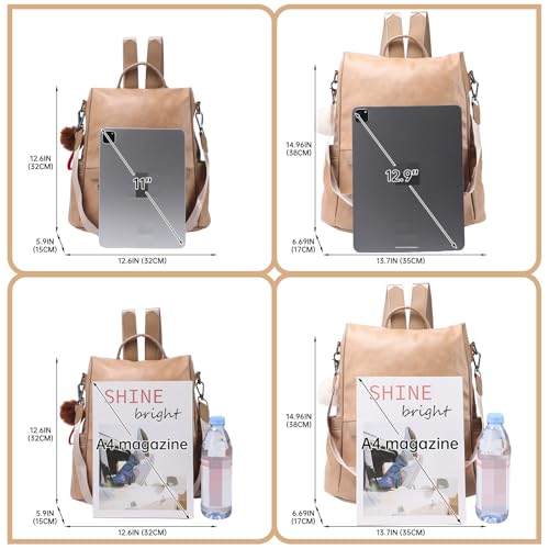 CHERUTY Women Backpack Purse PU Leather Anti-theft Casual Shoulder Bag Fashion Ladies Satchel Bags(Beige Large) - Image 4