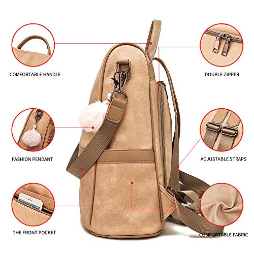 CHERUTY Women Backpack Purse PU Leather Anti-theft Casual Shoulder Bag Fashion Ladies Satchel Bags(Beige Large) - Image 5