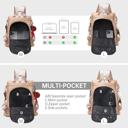 CHERUTY Women Backpack Purse PU Leather Anti-theft Casual Shoulder Bag Fashion Ladies Satchel Bags(Beige Large) - Image 3