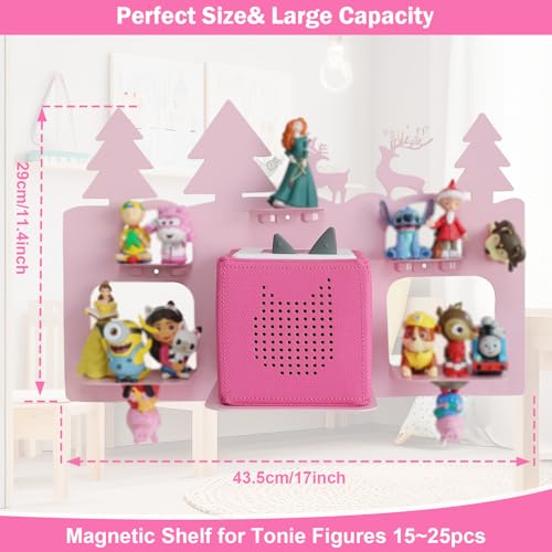 Demao Storage Shelf for Toniebox and Figures, Metal Figure Shelf for Tonies Storage,43x30cm Wall Magnetic Shelves Store Up to 20-30 pcs,Metal Display Rack in Children's Room Decoration- Pink Forest - Image 2