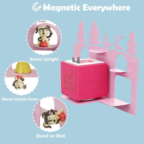 Demao Storage Shelf for Toniebox and Figures, Metal Figure Shelf for Tonies Storage,43x30cm Wall Magnetic Shelves Store Up to 20-30 pcs,Metal Display Rack in Children's Room Decoration- Pink Forest - Image 3