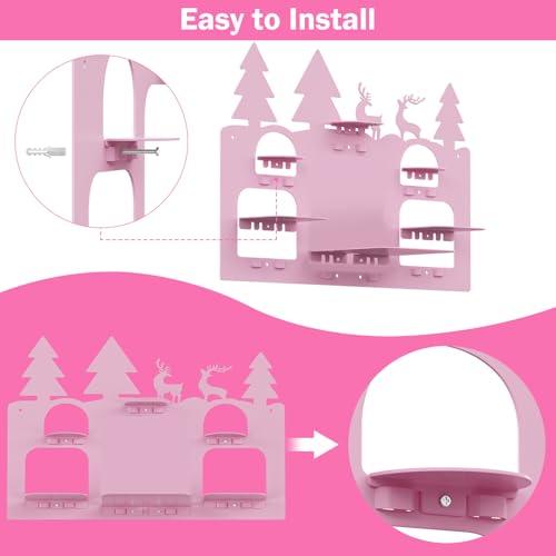 Demao Storage Shelf for Toniebox and Figures, Metal Figure Shelf for Tonies Storage,43x30cm Wall Magnetic Shelves Store Up to 20-30 pcs,Metal Display Rack in Children's Room Decoration- Pink Forest - Image 4