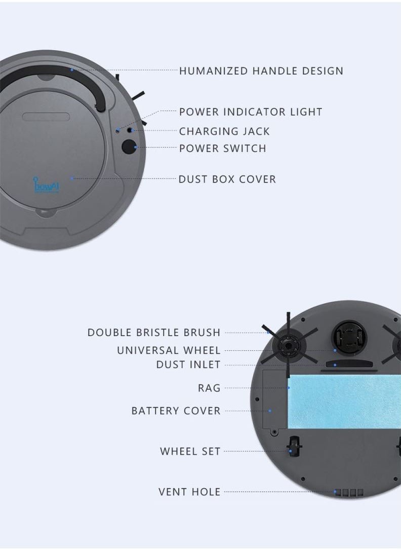 BowAI - 3-in-1 rechargeable robot vacuum cleaner ob8 Gray - Image 1
