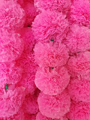 ABHAAS Artificial Marigold Fluffy Flowers for Decoration Garlands for Decoration Pooja Room Toran Indian genda phool for Wedding Festivals Diwali pongal /4.7 Feet/Set of 5 Mala (Pink) - Image 4