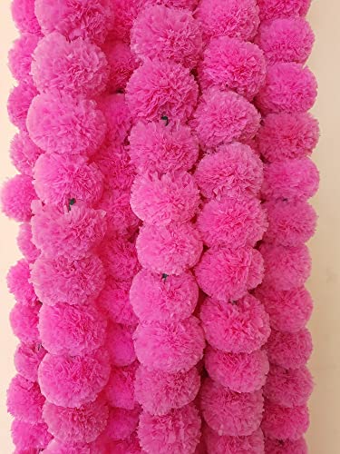 ABHAAS Artificial Marigold Fluffy Flowers for Decoration Garlands for Decoration Pooja Room Toran Indian genda phool for Wedding Festivals Diwali pongal /4.7 Feet/Set of 5 Mala (Pink) - Image 1