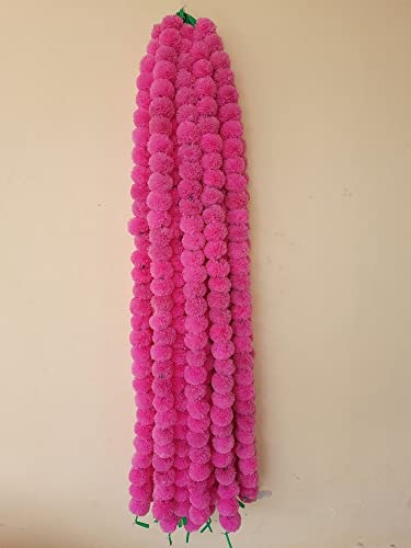 ABHAAS Artificial Marigold Fluffy Flowers for Decoration Garlands for Decoration Pooja Room Toran Indian genda phool for Wedding Festivals Diwali pongal /4.7 Feet/Set of 5 Mala (Pink) - Image 3