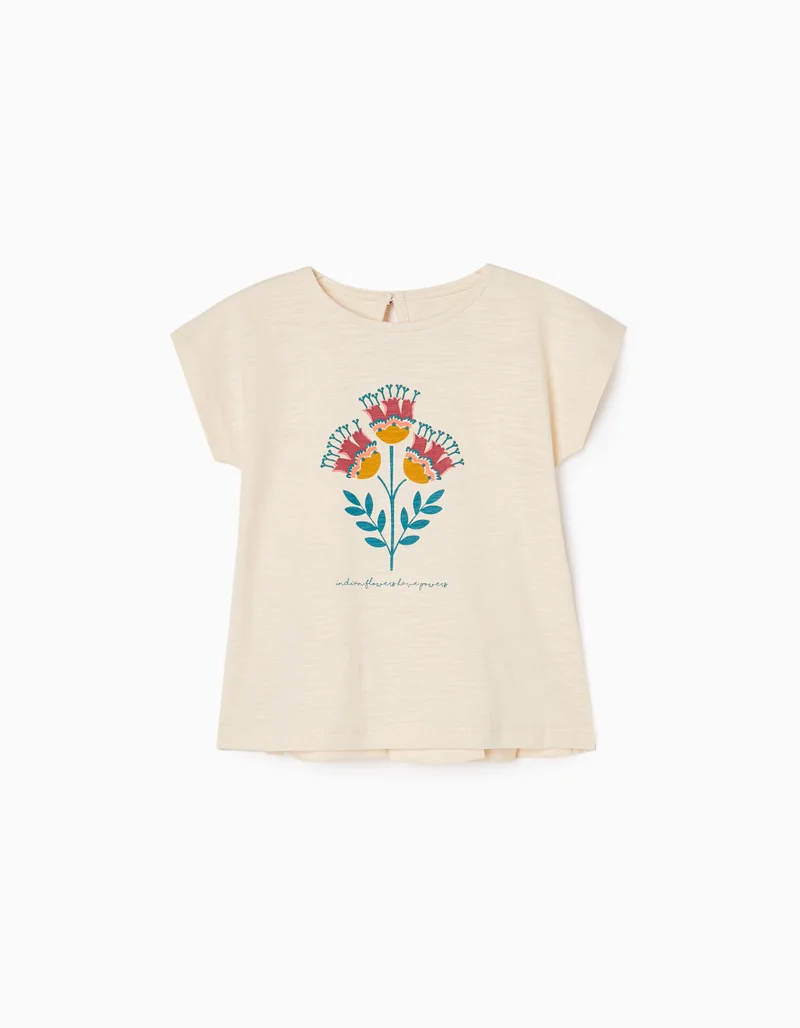 Zippy Cotton T-shirt for Baby Girls 'Indian Flowers', Beige