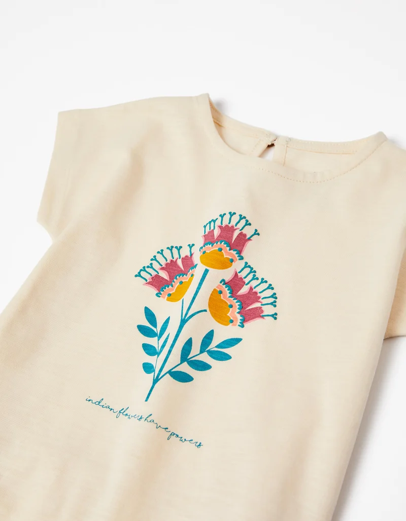Zippy Cotton T-shirt for Baby Girls 'Indian Flowers', Beige
