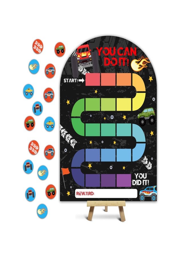 Foosproea Race Car Reward Chart, Behavior Chart for Kids at Home, Wooden Incentive Chart Signboard with 24 Tokens, Truck Themed Sticker Charts Classroom Essentials -07 - Image 1