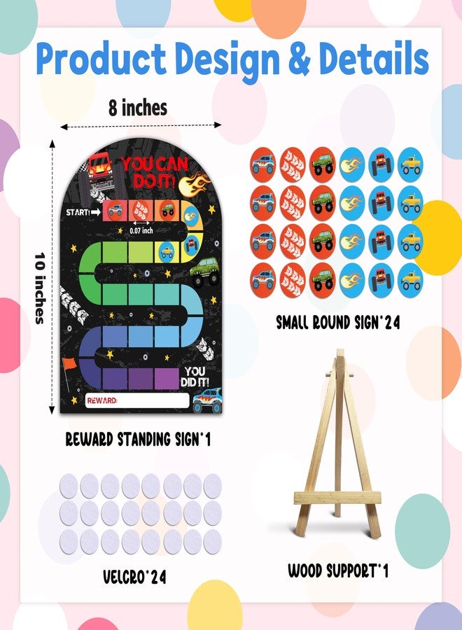 Foosproea Race Car Reward Chart, Behavior Chart for Kids at Home, Wooden Incentive Chart Signboard with 24 Tokens, Truck Themed Sticker Charts Classroom Essentials -07 - Image 2