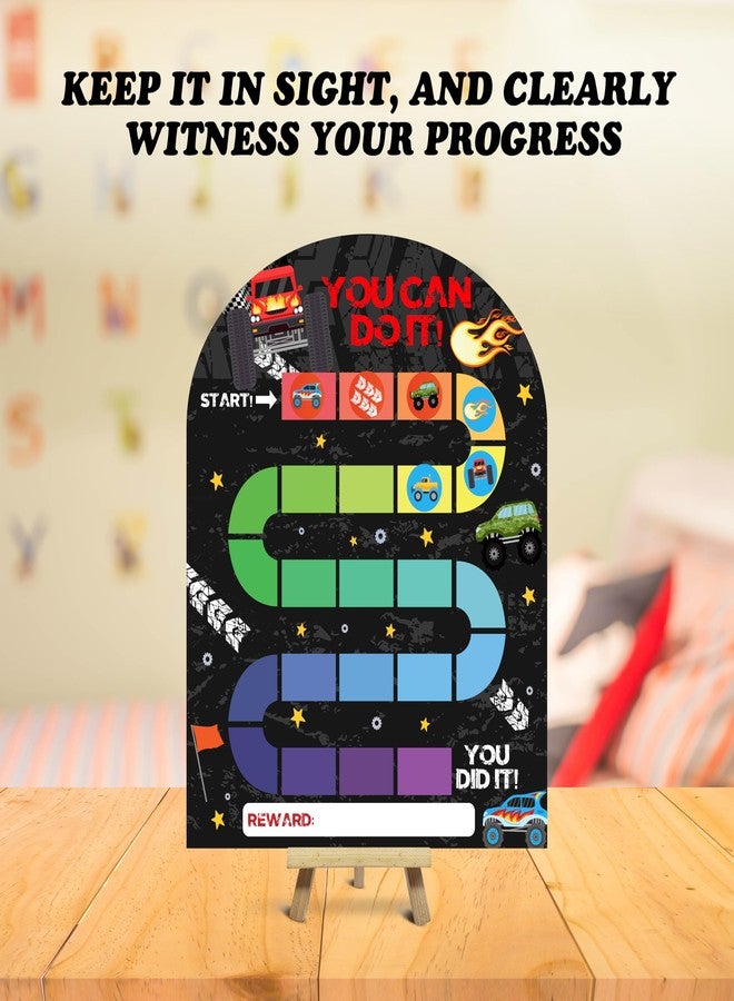 Foosproea Race Car Reward Chart, Behavior Chart for Kids at Home, Wooden Incentive Chart Signboard with 24 Tokens, Truck Themed Sticker Charts Classroom Essentials -07 - Image 4