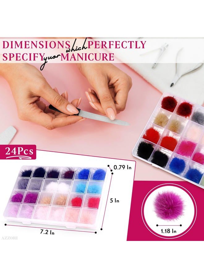 AZZORI 24 Pieces 3D Nail Art Fluffy Pom Balls Kawaii Nail Charms Detachable Magnetic Nail Pom Pom Nail Accessories Nail Design Nail Supply Nail Art Kit Stuff - Image 2
