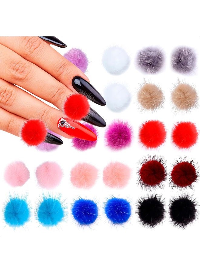 AZZORI 24 Pieces 3D Nail Art Fluffy Pom Balls Kawaii Nail Charms Detachable Magnetic Nail Pom Pom Nail Accessories Nail Design Nail Supply Nail Art Kit Stuff - Image 1