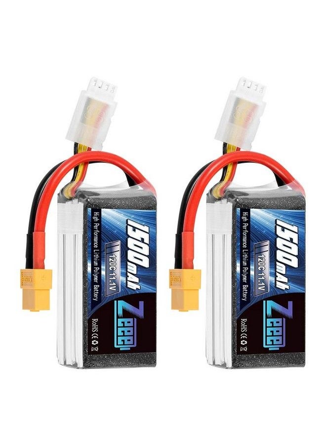 Zeee - 11.1V 120C 1500Mah 3S Rc Lipo Battery Graphene Battery With Xt60 Plug For Fpv Racing Drone Quadcopter Helicopter Airplane Rc Boat Rc Car Rc Models(2 Pack) - Image 1