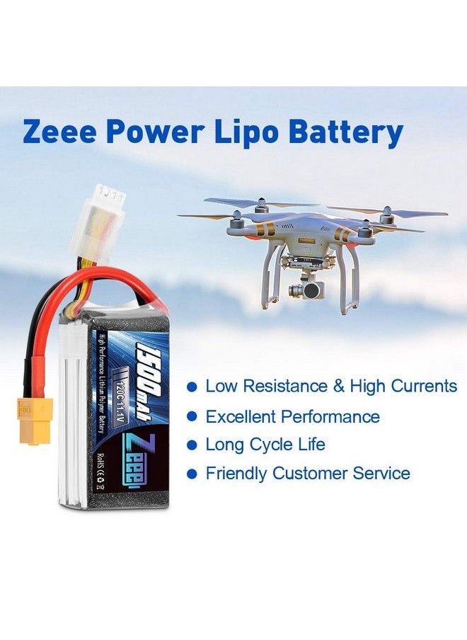 Zeee - 11.1V 120C 1500Mah 3S Rc Lipo Battery Graphene Battery With Xt60 Plug For Fpv Racing Drone Quadcopter Helicopter Airplane Rc Boat Rc Car Rc Models(2 Pack) - Image 1