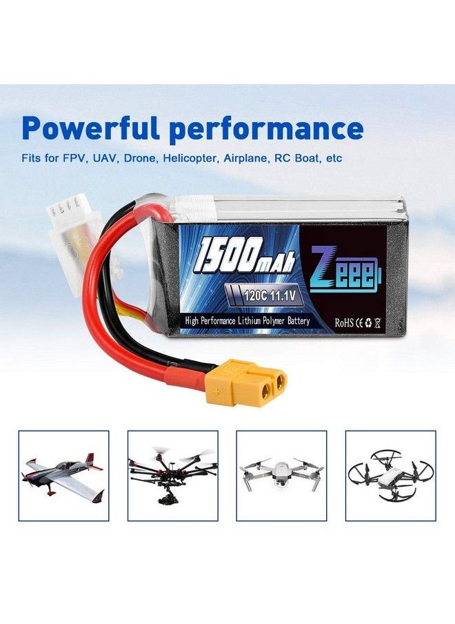 Zeee - 11.1V 120C 1500Mah 3S Rc Lipo Battery Graphene Battery With Xt60 Plug For Fpv Racing Drone Quadcopter Helicopter Airplane Rc Boat Rc Car Rc Models(2 Pack) - Image 1