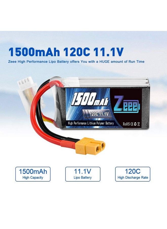 Zeee - 11.1V 120C 1500Mah 3S Rc Lipo Battery Graphene Battery With Xt60 Plug For Fpv Racing Drone Quadcopter Helicopter Airplane Rc Boat Rc Car Rc Models(2 Pack) - Image 1