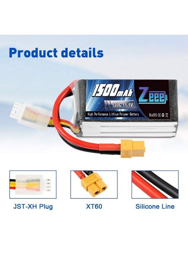Zeee - 11.1V 120C 1500Mah 3S Rc Lipo Battery Graphene Battery With Xt60 Plug For Fpv Racing Drone Quadcopter Helicopter Airplane Rc Boat Rc Car Rc Models(2 Pack) - Image 1