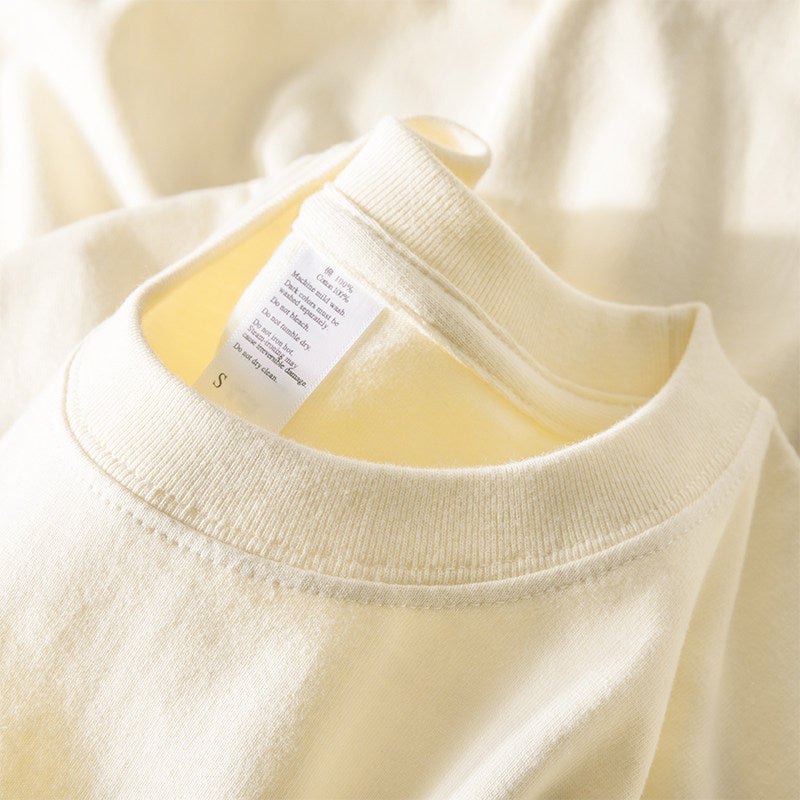 Heavy Xinjiang long-staple cotton! White-gray 300g pure cotton t-shirt men's loose long-sleeved base shirt flower gray top - Image 1