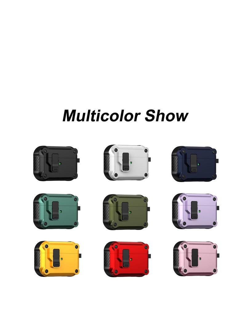 حافظة لجهاز Airpods4 بقفل مع سلسلة مفاتيح وغطاء واقٍ مدرع عسكري متين للرجال والنساء، غطاء مقاوم للصدمات (أخضر) - Image 2