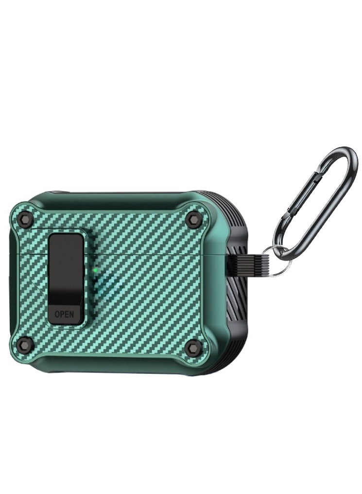حافظة لجهاز Airpods4 بقفل مع سلسلة مفاتيح وغطاء واقٍ مدرع عسكري متين للرجال والنساء، غطاء مقاوم للصدمات (أخضر) - Image 1