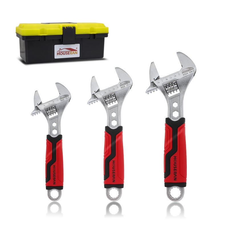 HOUSERAN 3Piece Adjustable Wrench Set 6810 Inch Crescent Wrench Set with Wide Jaw Dual SAEMetric Scales CRV Steel Adjustable Wrenches with Storage Case for Plumbing Automotive Home Repair - Image 2