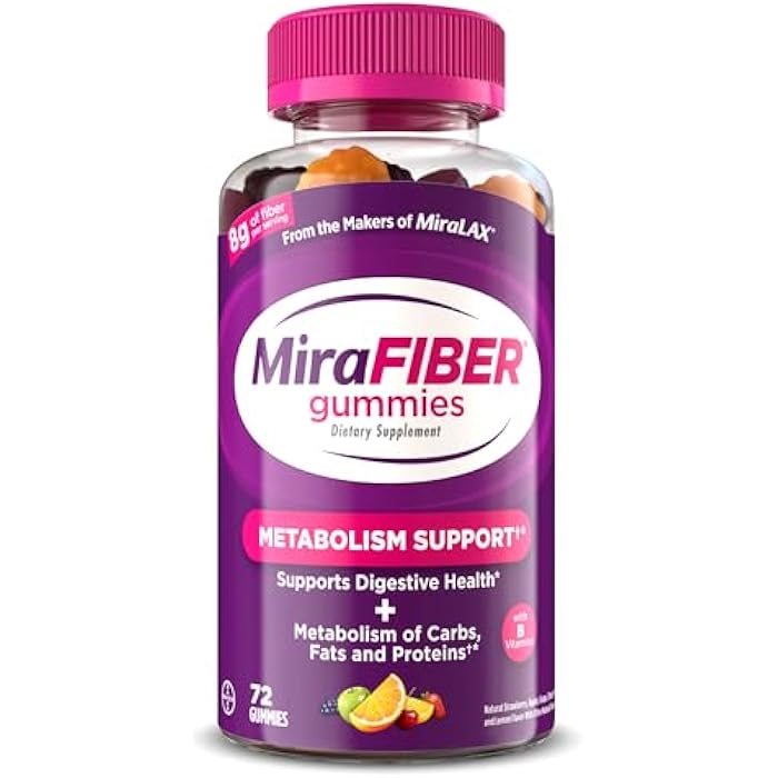 MiraLAX MiraFIBER Gummies from the Makers of MiraLAX, 8g of Daily Fiber Per Serving, Metabolism Support with B Vitamins, Gut Health for Men & Women, Prebiotic Fiber Gummies for Adults, Mixed Fruit Flavor 72Ct - Image 1