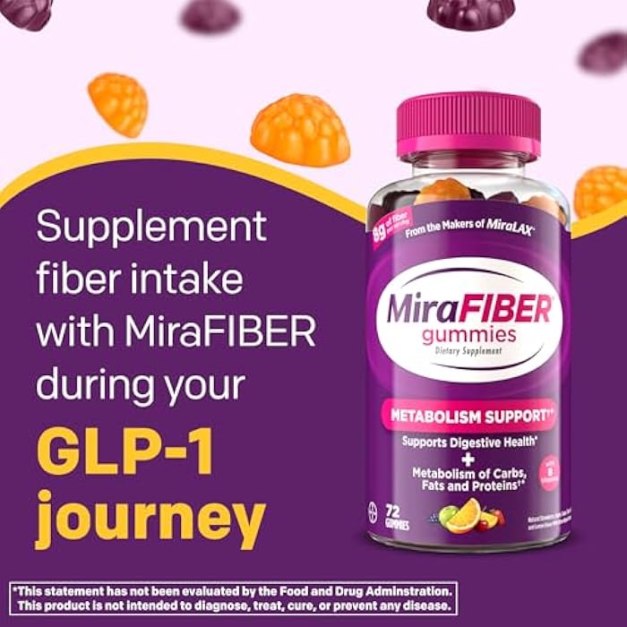 MiraLAX MiraFIBER Gummies from the Makers of MiraLAX, 8g of Daily Fiber Per Serving, Metabolism Support with B Vitamins, Gut Health for Men & Women, Prebiotic Fiber Gummies for Adults, Mixed Fruit Flavor 72Ct - Image 2
