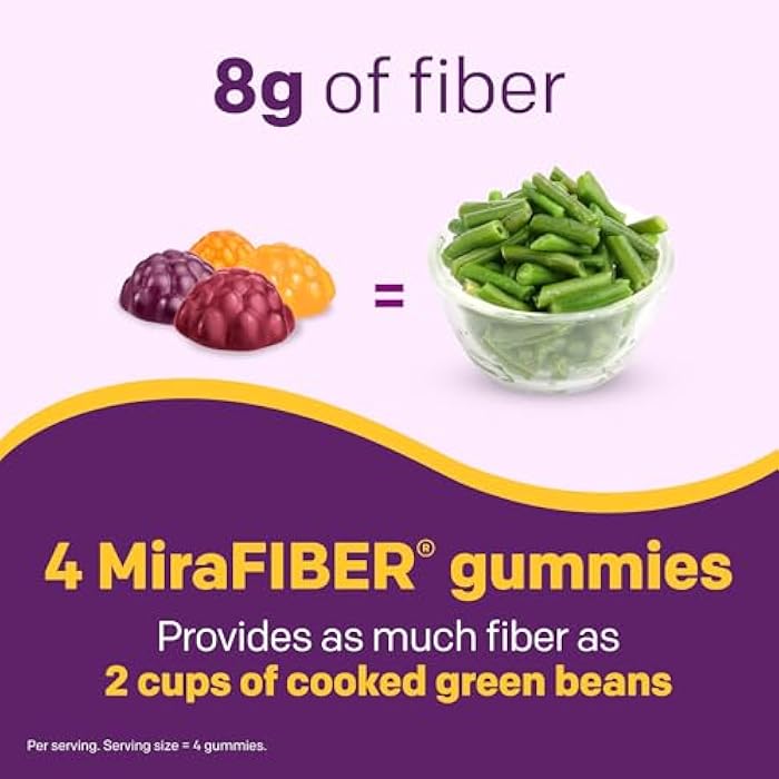 MiraLAX MiraFIBER Gummies from the Makers of MiraLAX, 8g of Daily Fiber Per Serving, Metabolism Support with B Vitamins, Gut Health for Men & Women, Prebiotic Fiber Gummies for Adults, Mixed Fruit Flavor 72Ct - Image 3