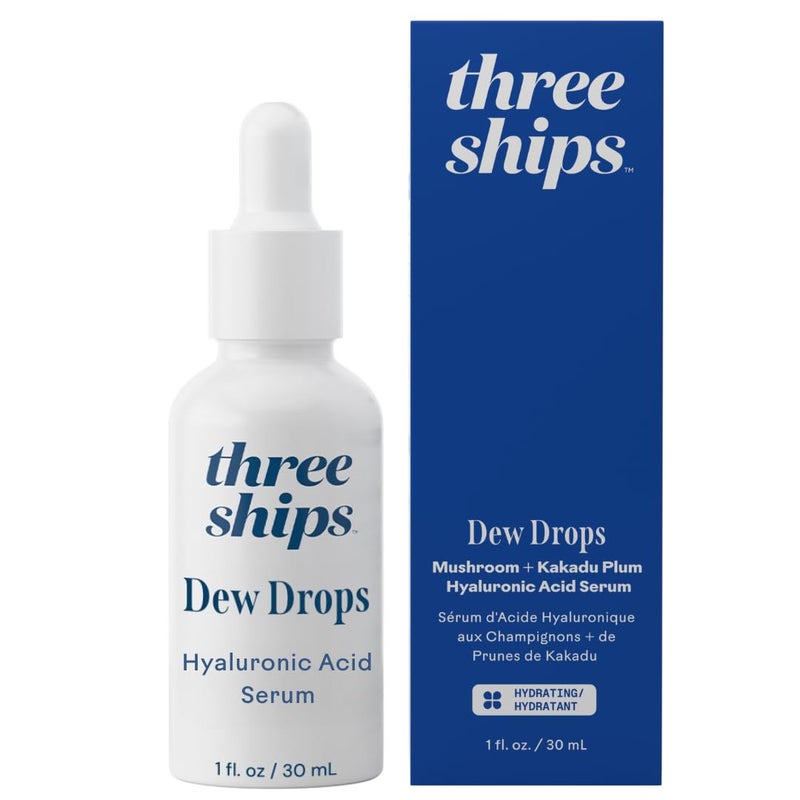 Three Ships Dew Drops Hyaluronic Acid And Vitamin C Serum  Vegan Facial Serum Brightens And Plumps Skin  Intensive Natural Face Serum for All Skin Types As Seen on Dragons Den 01 Fl Oz