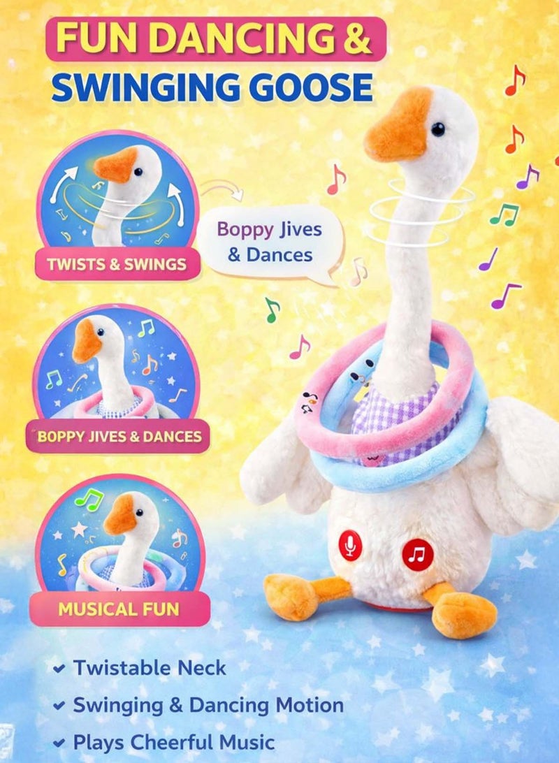 boppy Premium Talking Dancing Big White Goose Plush Toy for Kids Rechargeable Musical Goose with Voice Recording & Voice Repeat Function Interactive Singing Swinging Twisting Plush Toy with Music, Motion & Colorful Rings Soft Baby Educational Learning Toy & Gift for Boys and Girls Toddlers & Children Ages 3+ - Image 3