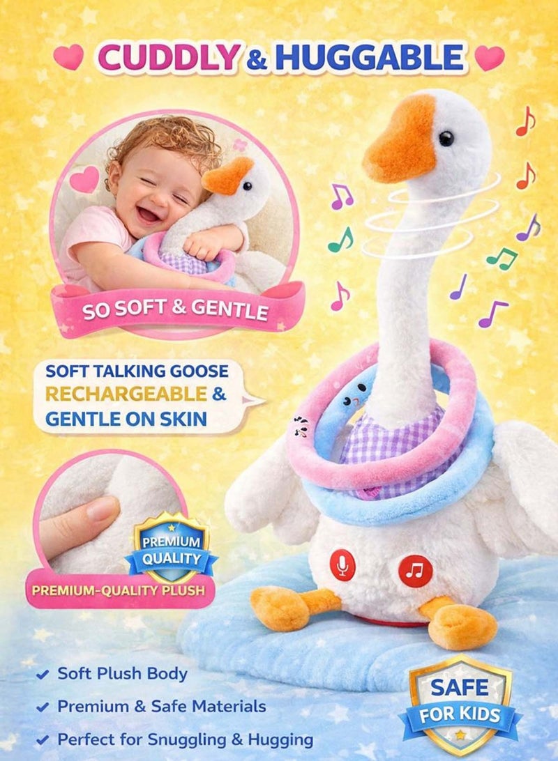 boppy Premium Talking Dancing Big White Goose Plush Toy for Kids Rechargeable Musical Goose with Voice Recording & Voice Repeat Function Interactive Singing Swinging Twisting Plush Toy with Music, Motion & Colorful Rings Soft Baby Educational Learning Toy & Gift for Boys and Girls Toddlers & Children Ages 3+ - Image 5