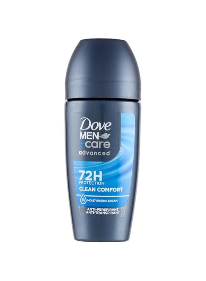 Dove Men+Care Advanced Antiperspirant Roll-On Deodorant, Clean Comfort, Moisturizer, 72H Protection, 50ml