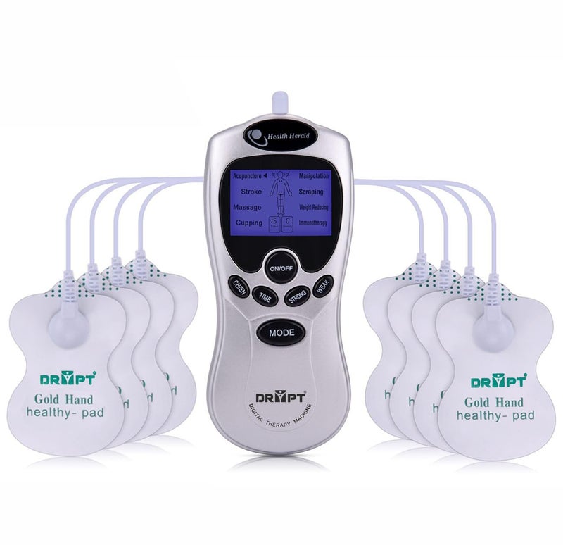 DR PT Digital Therapy Machine Electronic Pulse Massager Muscle Whole_Body Stimulator Tens, 8 Modes With 8 Pads Massager, Silver - Image 1