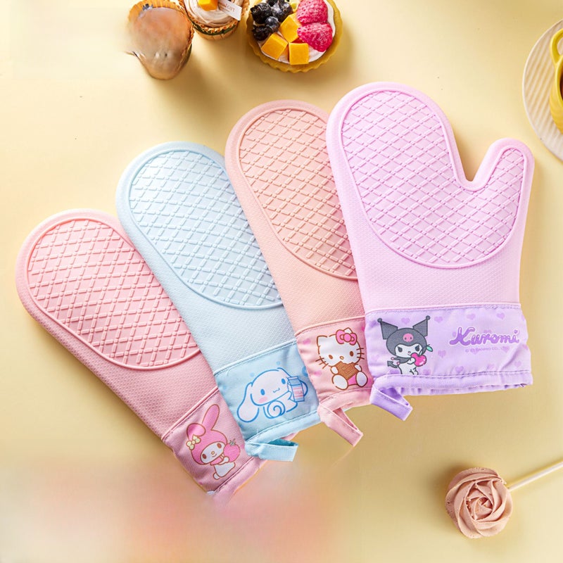 Silicone Oven Mitts Cartoon Printed Heat Resistant Purple KU - Image 5