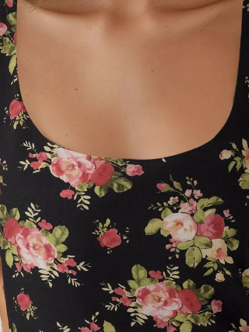 Hiccup Black U Collar Printed Fitted Mini Dress for Women | Best Price UAE