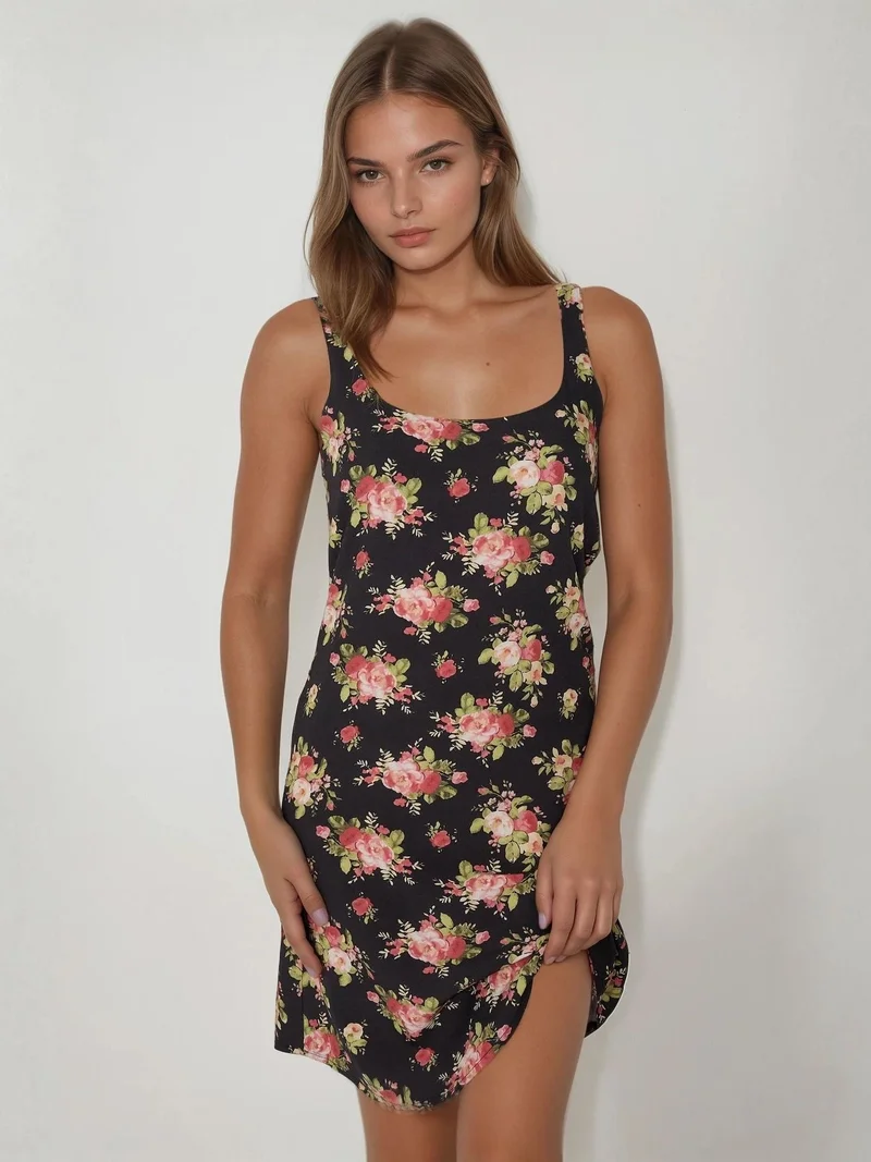 HICCUP U Collar Printed Fitted Mini Dress