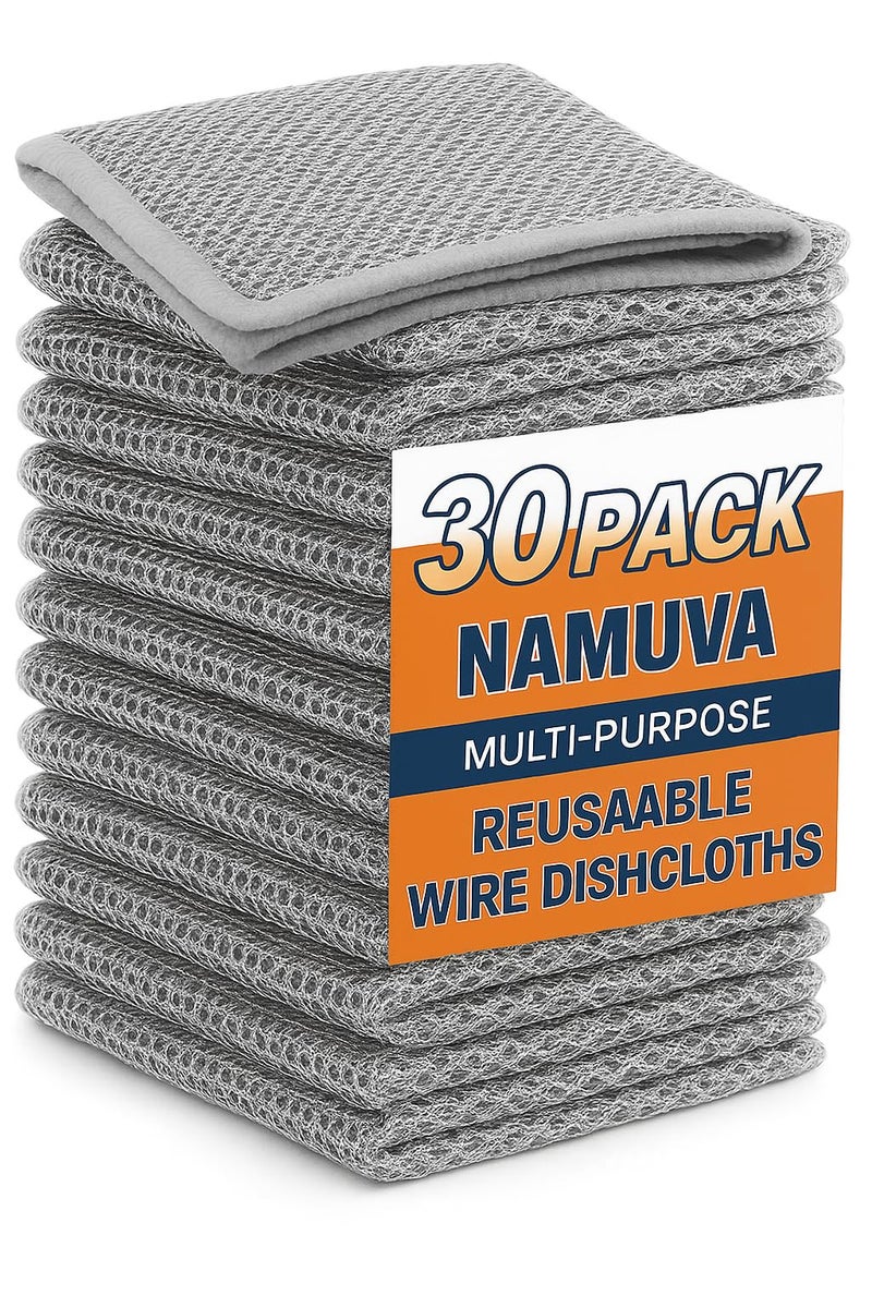 NAMUVA Non-Scratch Steel Wire Dish Wash Cloth Pack of 30, Reusable Mesh Dishwashing Rags for Utensils, Dishes, Sinks & Counters, Wet & Dry Cleaning Scrubber - Image 1