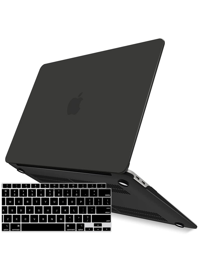 New MacBook Air 13 inch Case 2022 2021 2020 M1 A2337 A2179 A1932 Plastic Hard Shell Case with Keyboard Cover for Mac Retina Display with Touch ID Black