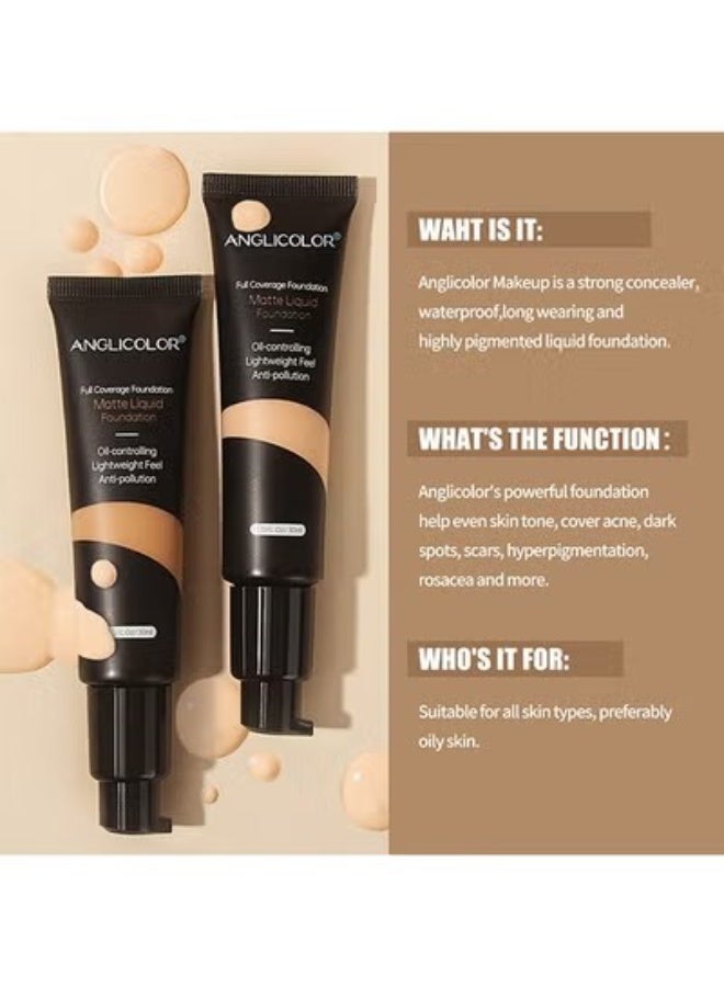 Anglicolor Matte Oil Control Concealer Foundation Flawless Soft Long Lasting Foundation Makeup,Waterproof Full Coverage Face Makeup Strong Concealer Foundation For Oily Acne Skin 103 - Image 2