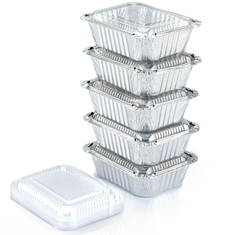 55 Pack 1 Lb Aluminum Pans with Lids Disposable Baking Foil Containers Takeout Food Storage Freezer  Mini Foil Pans with Clear Lids for Restaurants  Catering  Size 55x45x19 Spare Essentials