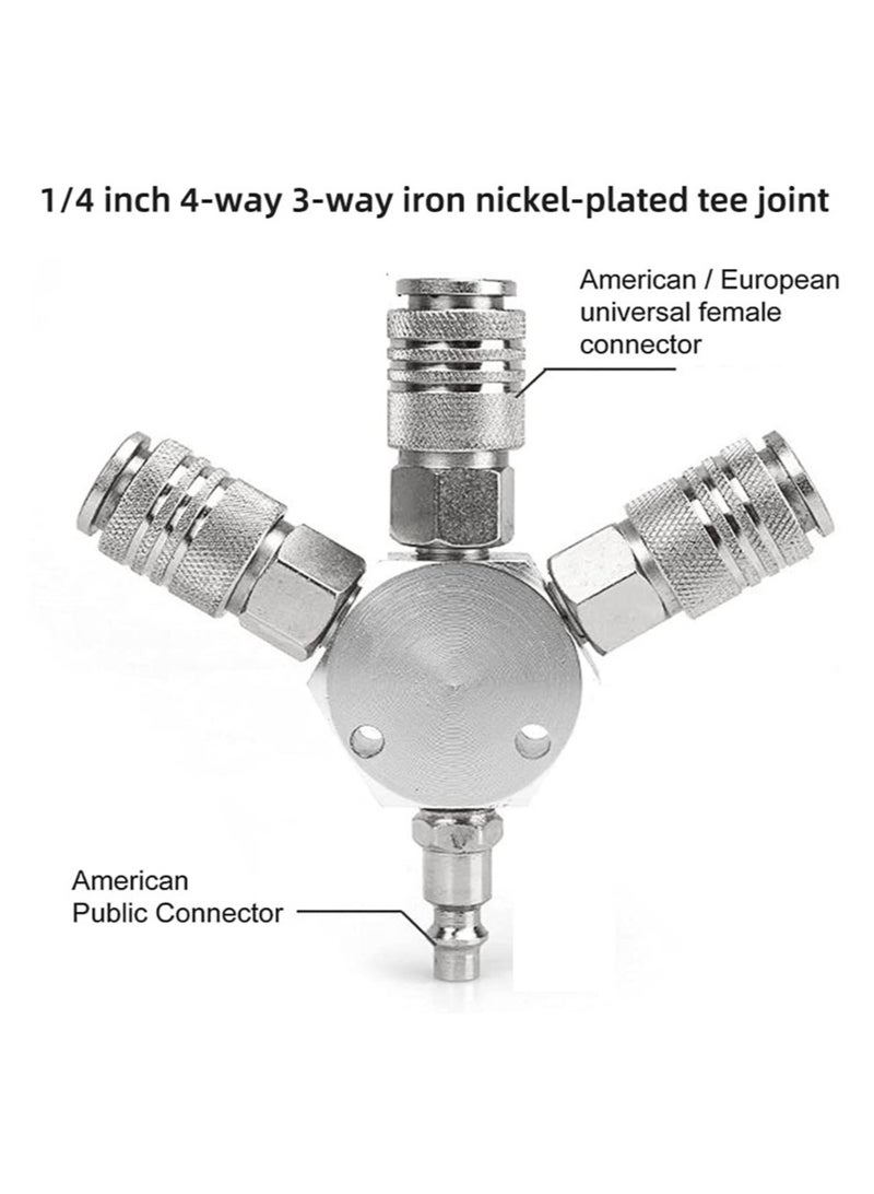SYOSI SYOSI Quick Coupling Distributor, 3-Way Air Hose Distributor, 1/4 Inch Pneumatic Connection Quick Coupling, 3-Way Manifold with 3 Pieces Industrial Coupler and Plug, Quick Connect Fittings  - Image 5